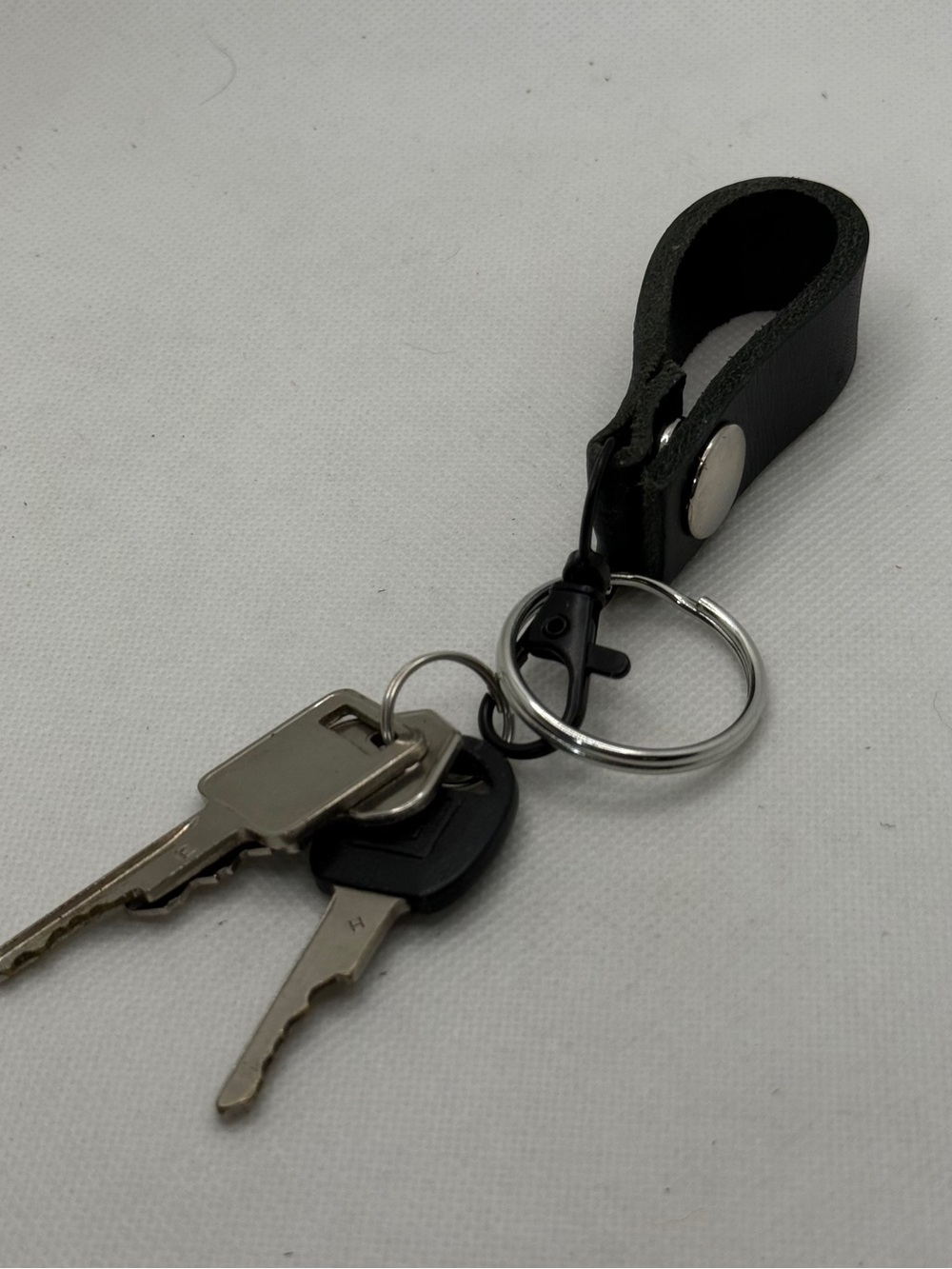 Handmade Black Leather Loop Keychain with Silver Snap Closure